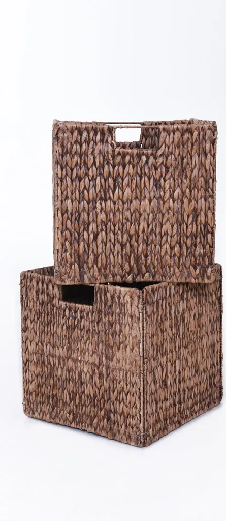Bac de Rangement pour Etagère Cube en Jacinthe d'Eau Brune 32x32x32