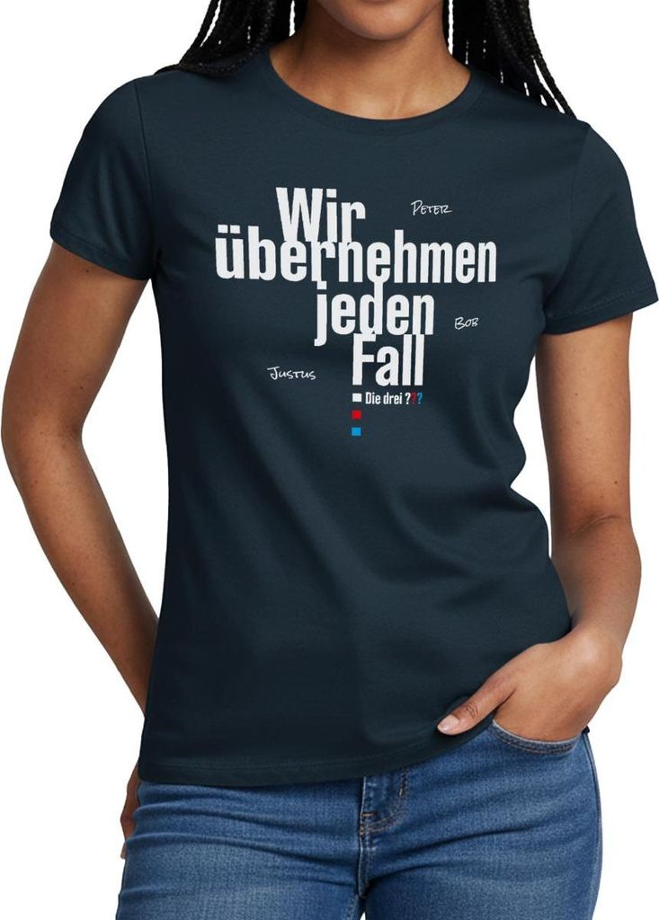 Spreadshirt Die Drei Fragezeichen Wir Übernehmen Jeden Fall Spruch Frauen T-Shirt, L, Navy