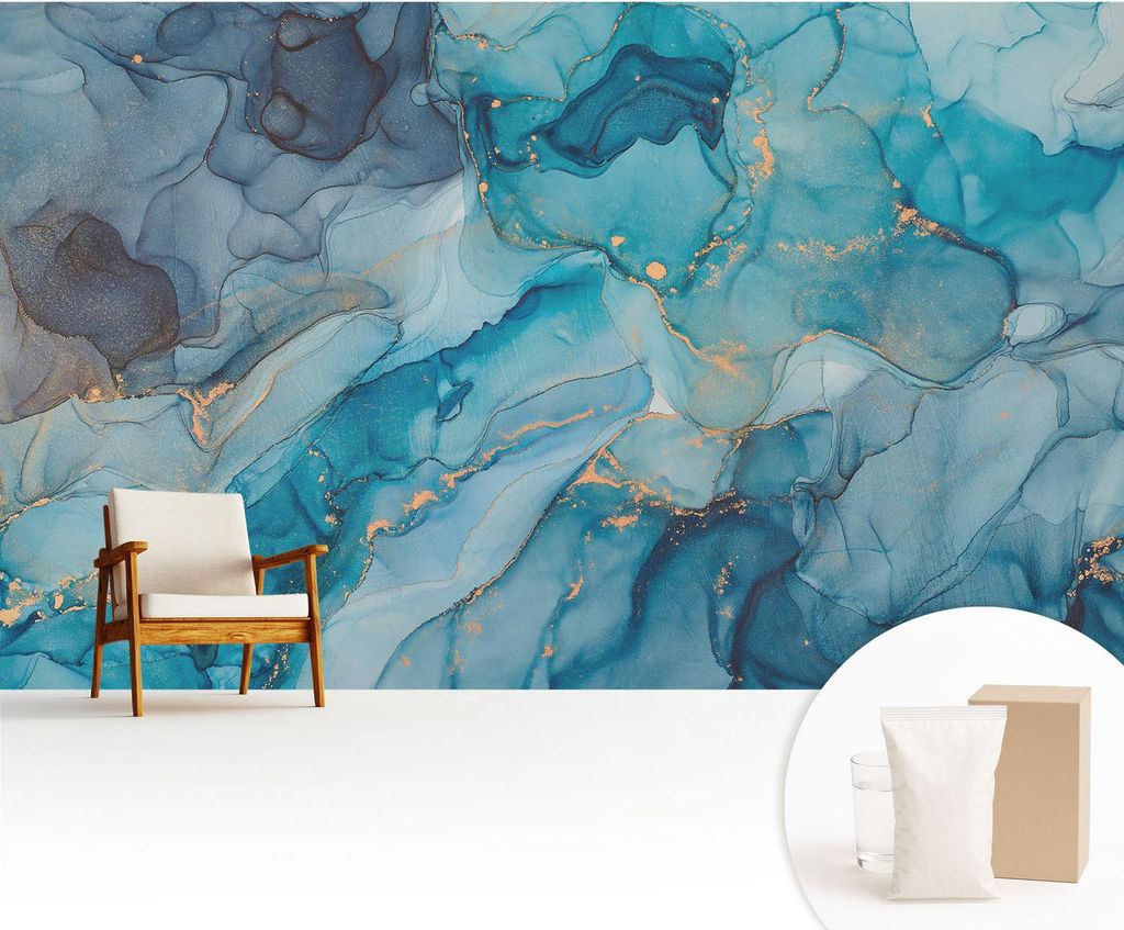 Fototapete - 416x254 cm - Tapete - Wandtapete - Wandbilder - Dekofolie - Tapete Folie - Wand - Dekoration - Wohnzimmer - Blaue Abstraktion