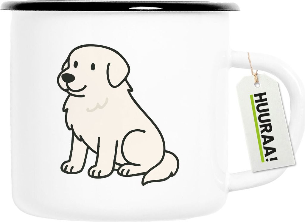 Huuraa Emaille Tasse Pyrenäenberghund Comic Pyri 300ml Vintage Campingbecher Geschenkidee