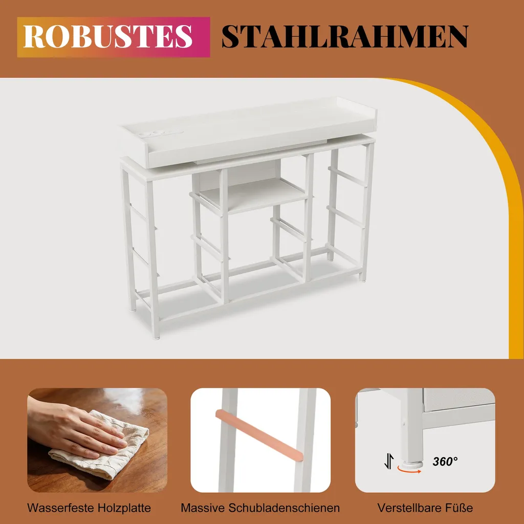 Commode LED RGB à 8 tiroirs avec prises intégrées et structure acier - 9