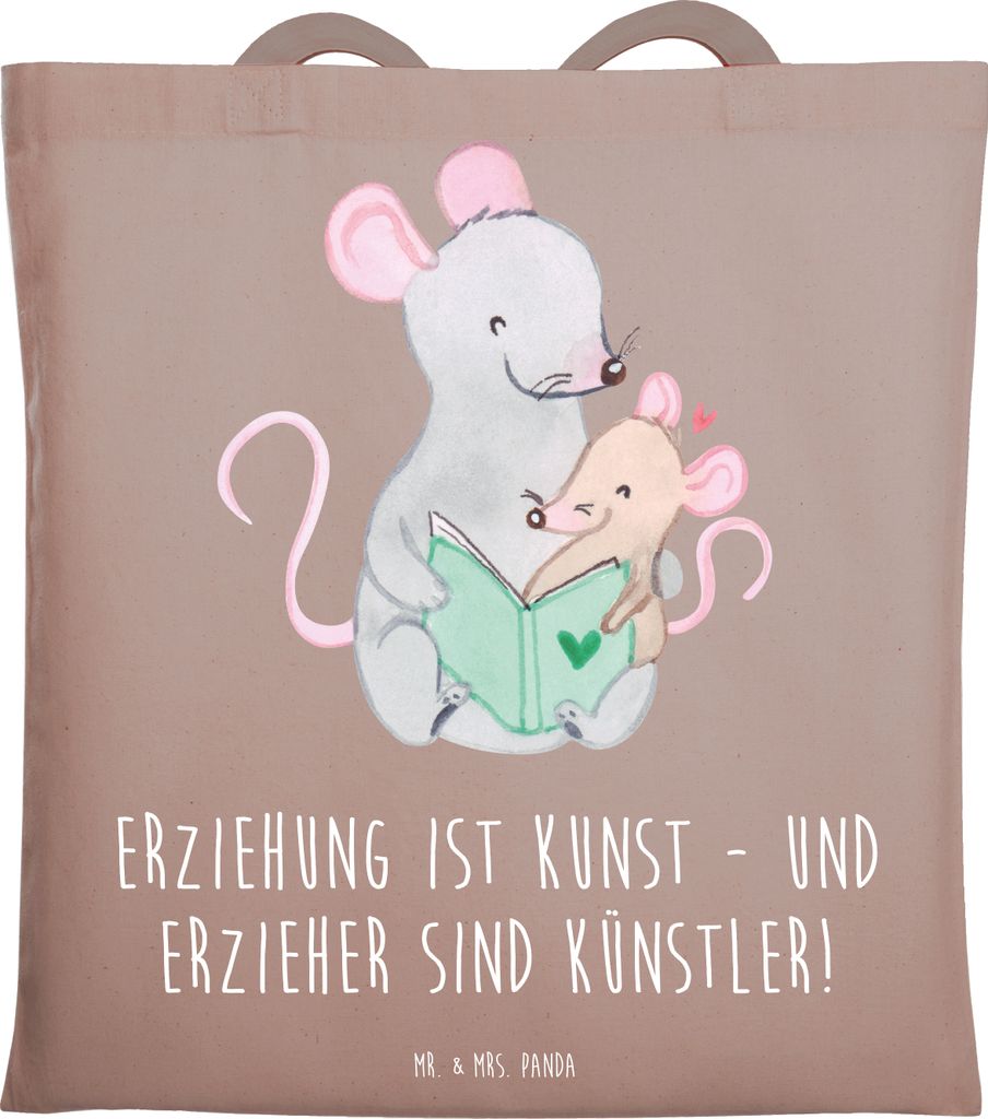 Mr. & Mrs. Panda Baumwolltasche Erzieher Künstler - Braun Pastell - Geschenk, Einkaufstasche, Aufmerksamkeit, Schultasche, Entwicklung, Tasche, Da...