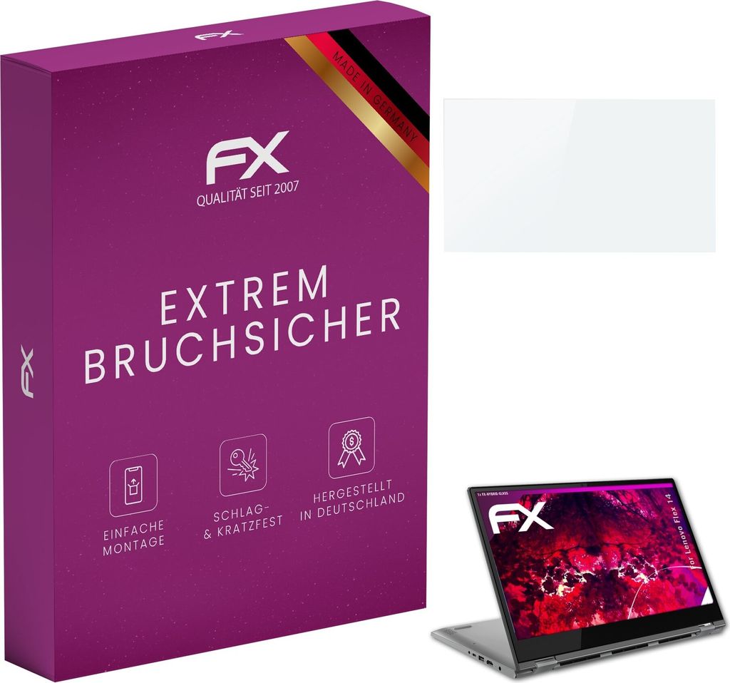 atFoliX FX-Hybrid-Glass Displayfolie kompatibel mit Lenovo Flex 14 Glasfolie
