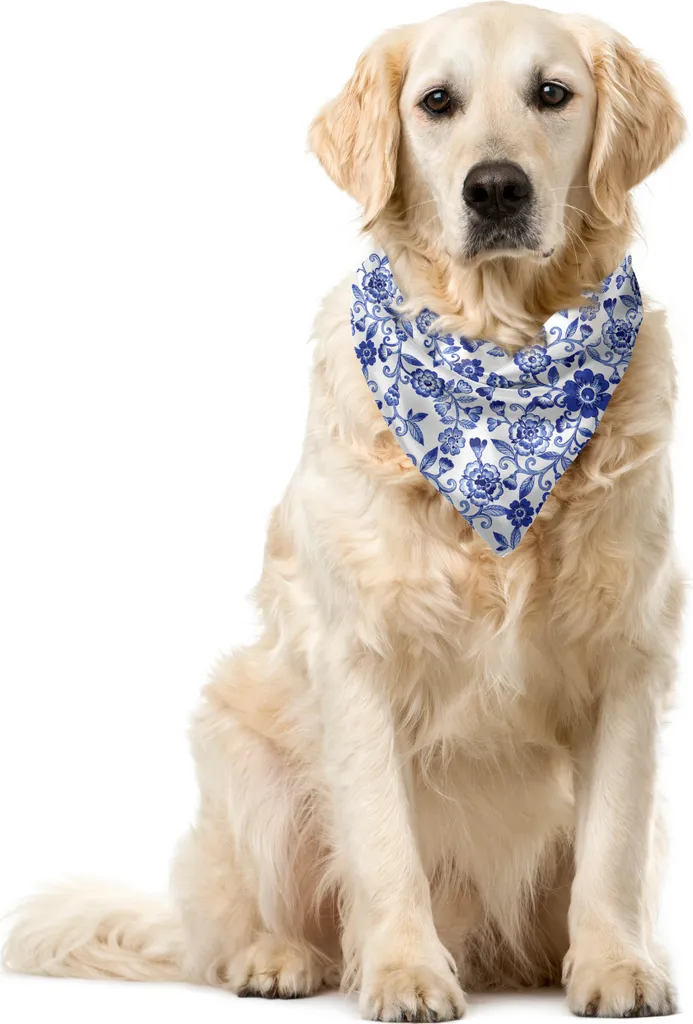 Bandana per Cani ABAKUHAUS 55x55 cm - Fiori Blu Acquerellati Eleganti