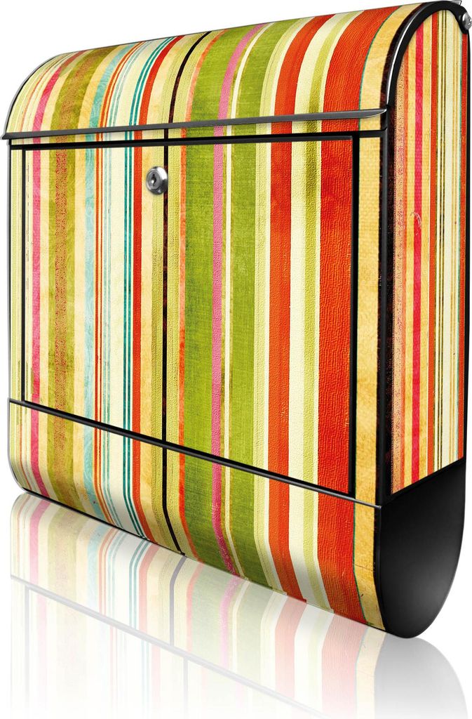 banjado Design Briefkasten Stahl schwarz mit Zeitungsfach pulverbeschichtet "Streifen" 38x46x12,5cm & 2 Schlüssel - Postkasten A4 Einwurf inkl. Mo...