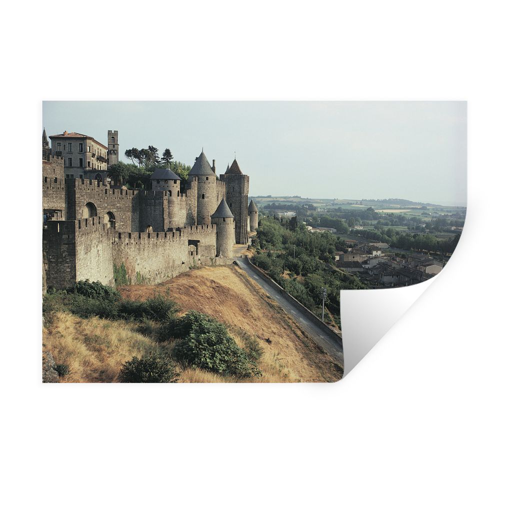 MuchoWow Wandtattoo Wandsticker Wandaufkleber Carcassonne - Burg - Bäume 90x60 cm Selbstklebend und Repositionierbar - Aufkleber