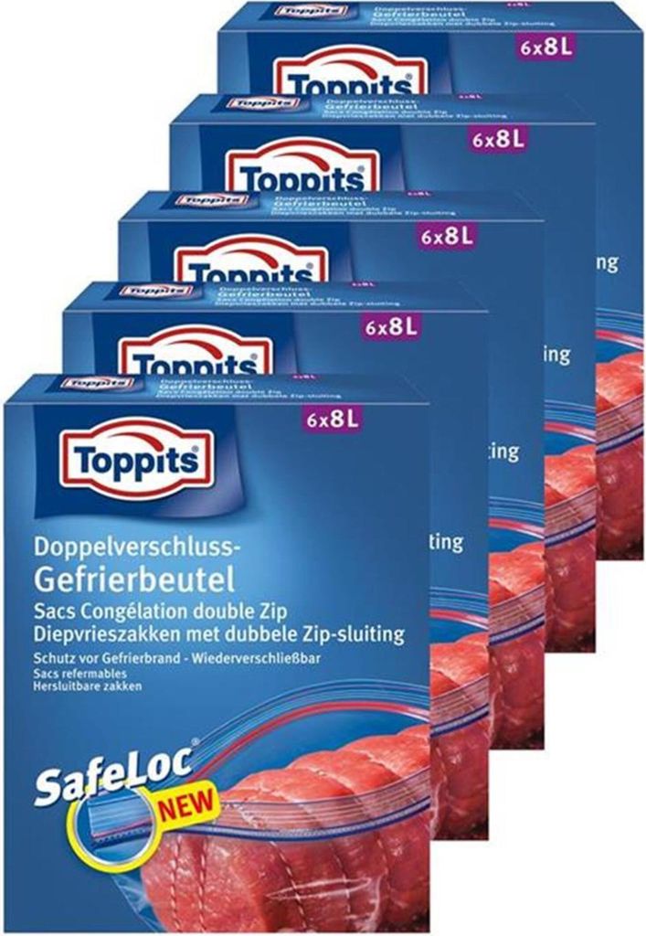Toppits Doppel-Verschluss Gefrierbeutel 6x8 Liter (5er Pack)