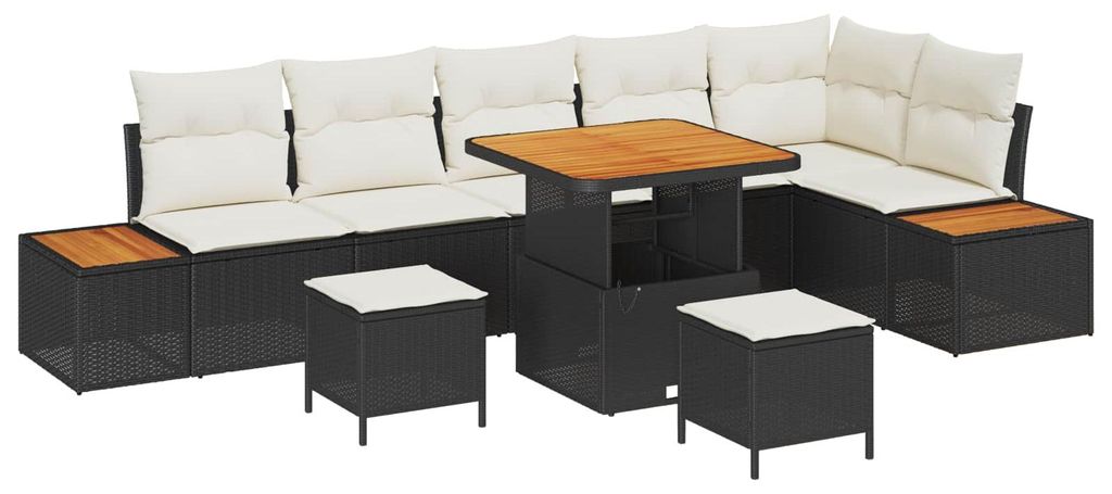 vidaXL Gartensofa-set mit Kissen 9 pcs Schwarz und Creme