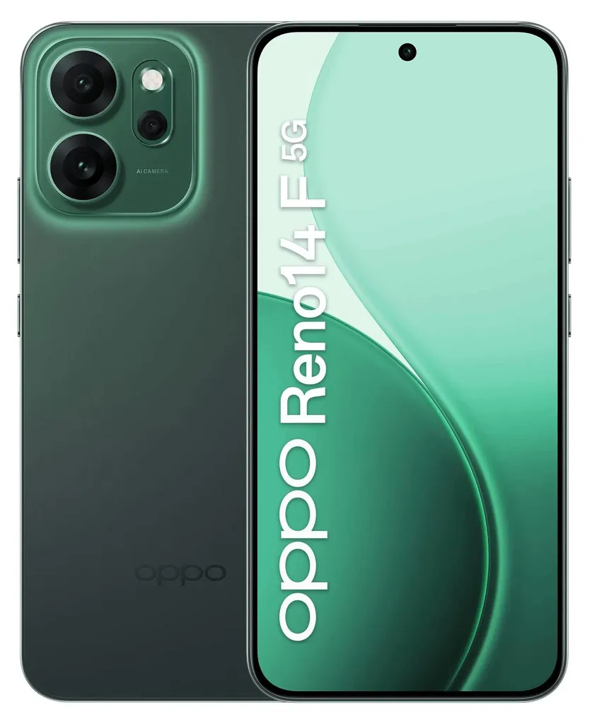 Smartphone 5G Oppo Reno14 F 256 Go pour Photos et Vidéos en Vert