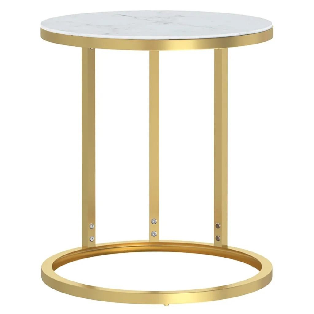 SYFAX™ Tavolino Oro e Marmo Bianco 45 cm in Vetro Temperato