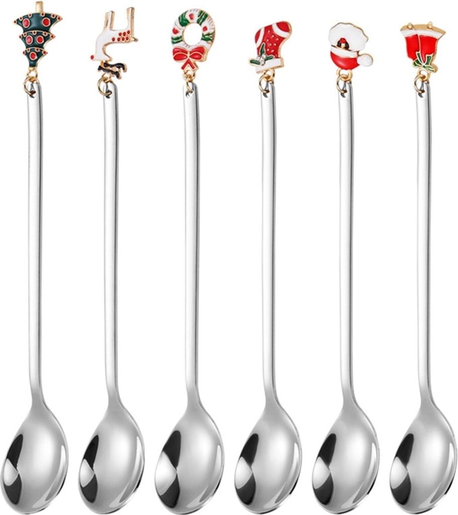 4 Weihnachtslöffel Set Edelstahl - Mit 3D Figuren Weihnachtsmann & Co