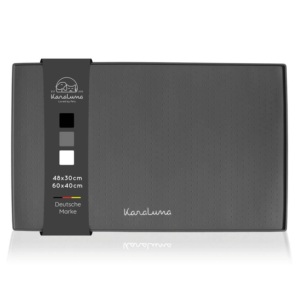 KaraLuna Premium Silikon Napfunterlage 48 x 30 cm (Grau, Eckig) Futtermatte Katze Futterunterlage Hund Futternapf Fressnapf Hundenapf Unterlage Kaf...