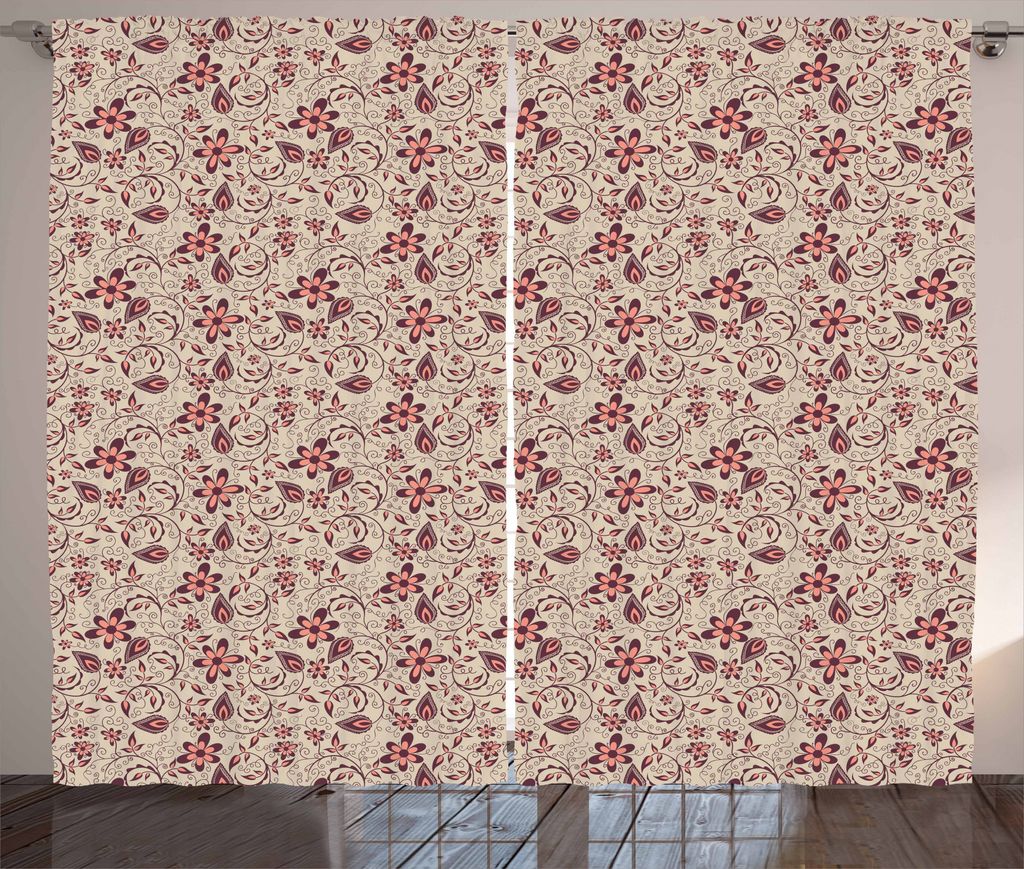 ABAKUHAUS Blumen Rustikaler Vorhang, Blühender Frühling Retro, Wohnzimmer Universalband Gardinen mit Schlaufen und Haken, 280 x 175 cm, Tan Coral...