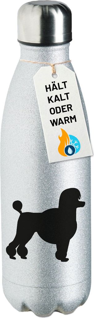 Huuraa Trinkflasche Pudel Silhouette 500ml Silver Edelstahl Wasserflasche Trinkflasche Geschenkidee