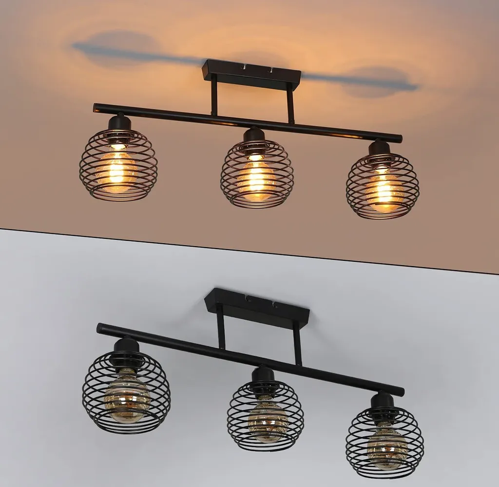 Plafonnier Rétro Noir E27 : Solution Éclairage Compact pour Plafond Bas LED