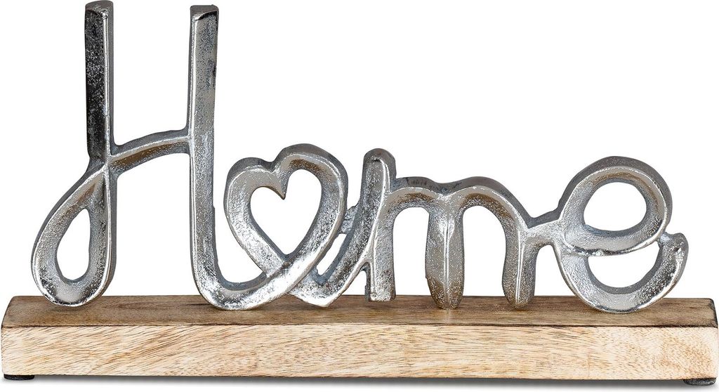 Aufsteller Mango Schriftzug Home H17cm Metall Holz Deko Mangoholz Tischdeko