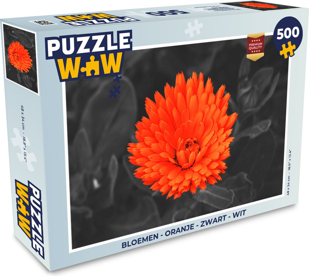 MuchoWow Puzzle 500 Teile Blumen - Orange - Schwarz - Weiß - 500 Teile - Kinder - Selberbauen - Puzzlespiele