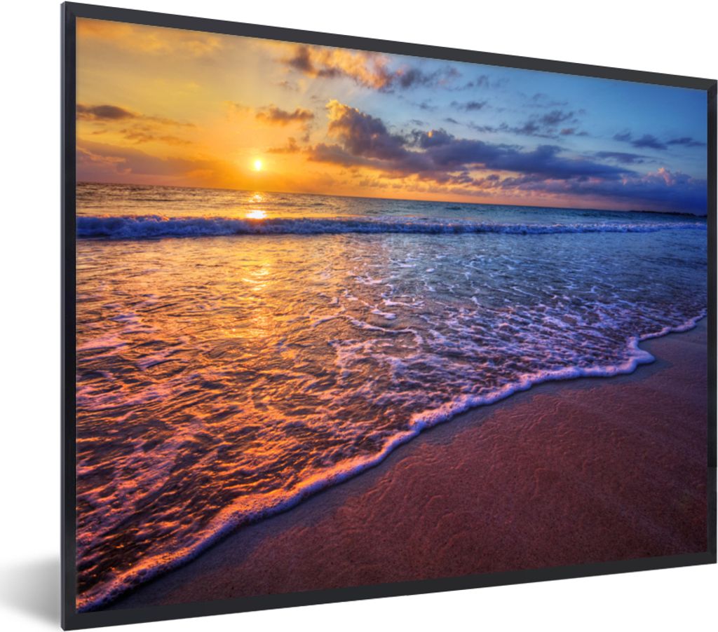 MuchoWow Gerahmtes Poster Meer - Strand - Sonnenuntergang - Wolken - Horizont 40x30 cm - Poster mit Schwarzem Bilderrahmen Wandposter Rahmen Foto...