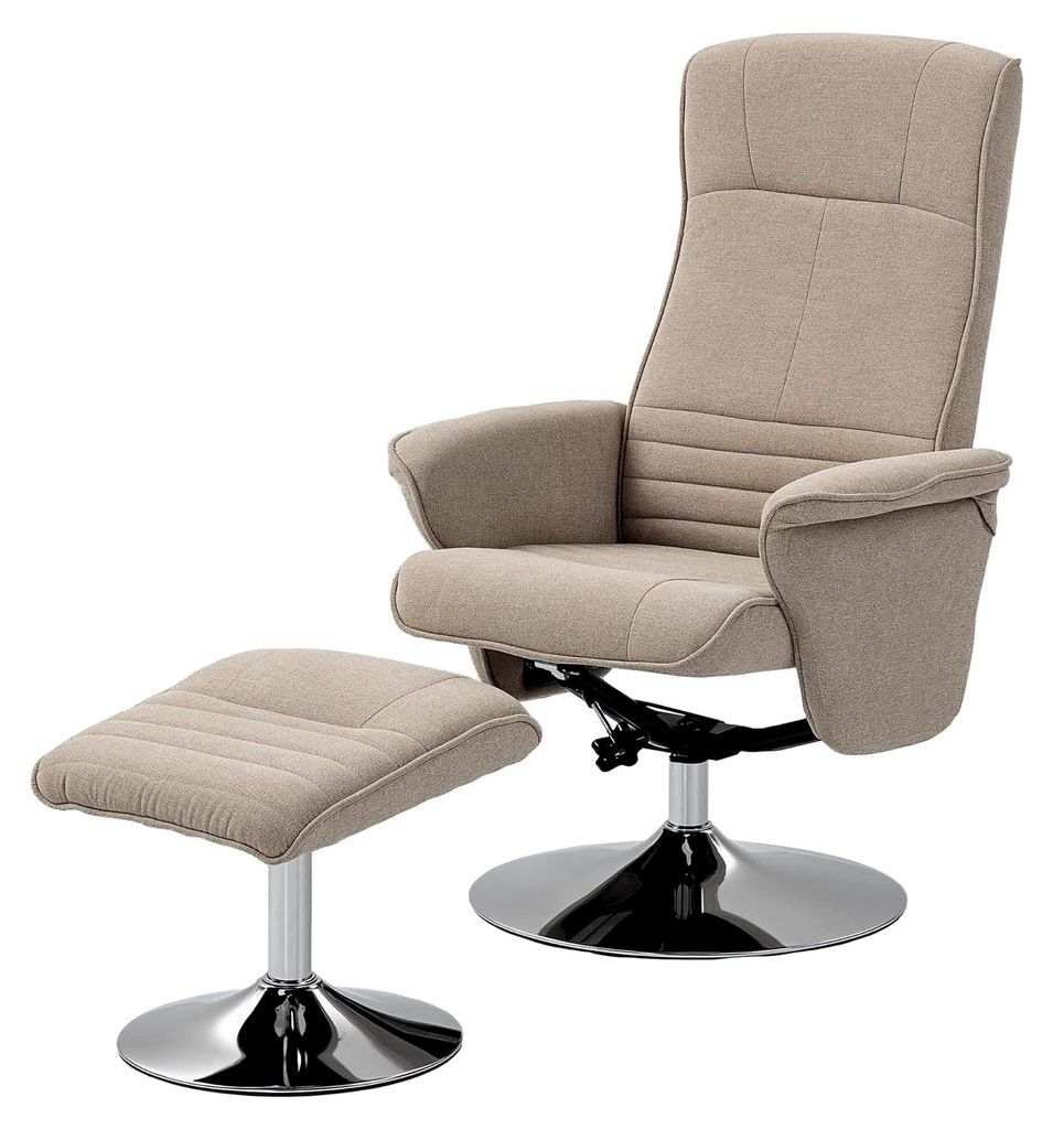Schwenkbarer Relaxsessel mit Fußhocker, Samt Relaxsessel mit Ottoman, Stahlbasis, gepolsterter Liegesessel für Wohnzimmer, Schlafzimmer, Büro, B...