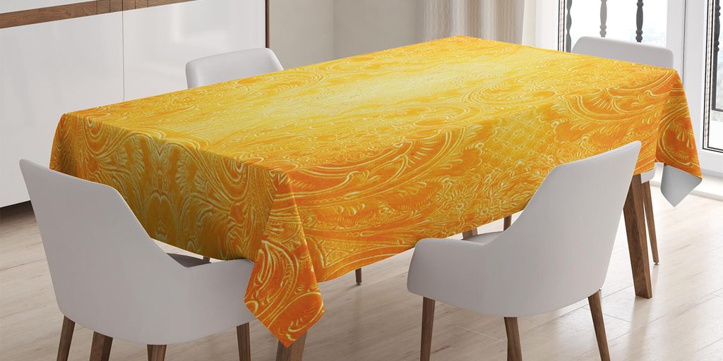 ABAKUHAUS Gelb Tischdecke, Antikes Muster Des Stils Mit Dekorativer Flourish Vintage Design Illustration, 140 x 170 cm, Ringelblume