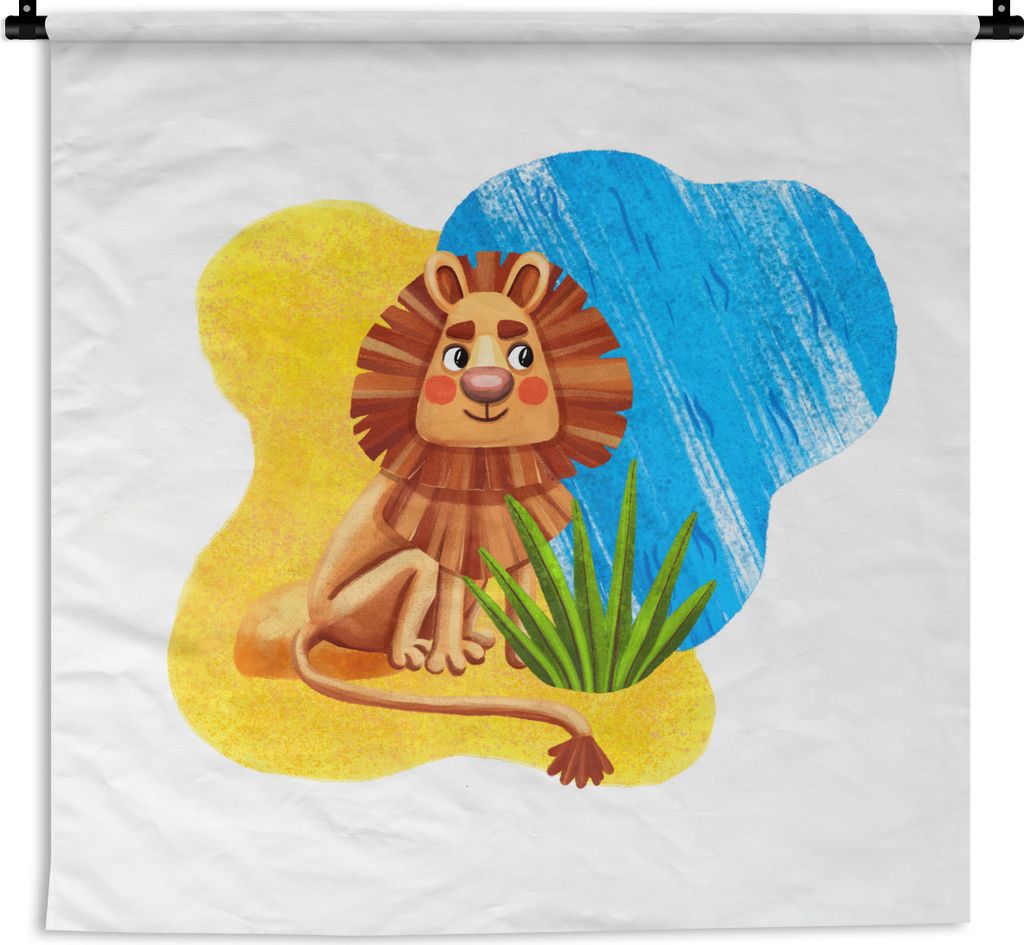 MuchoWow Wandteppich Wandbehang Löwe - Strand - Meer - Pflanze 150x150 cm Tapisserie Dekoration Wandtuch - Wohnaccessoires - Modernes