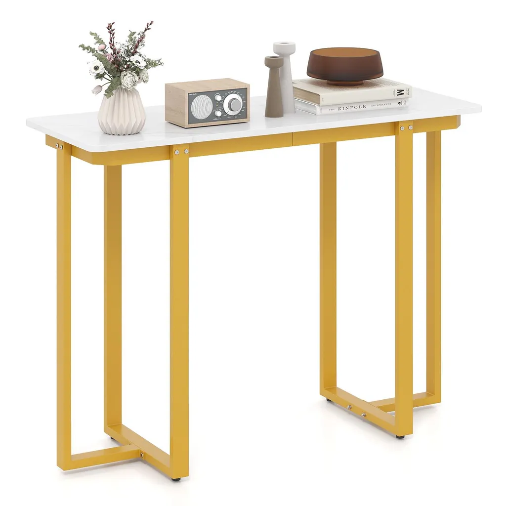 Consolle COSTWAY Marmo Bianco Oro - Mobile Ingresso Glam 107cm