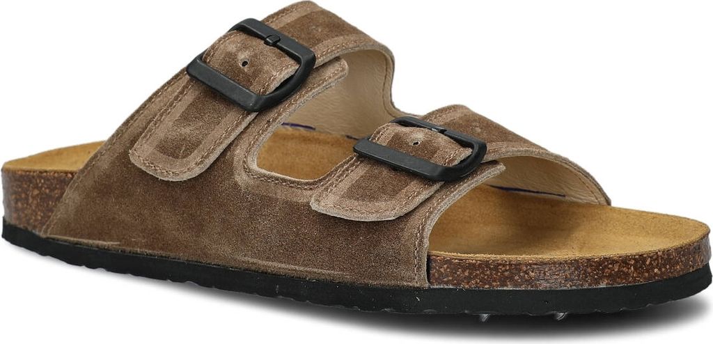 NAGABA Hausschuhe Herren Echtleder, Einlegesohne aus Leder, Olive, 44