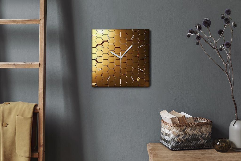 Coloray Hodiny Unikátní 30x30 cm Tiché hodiny Pro obývací pokoj a kuchyň Nástěnné hodiny Plátno Bílé ručičky hodin - šestiúhelník