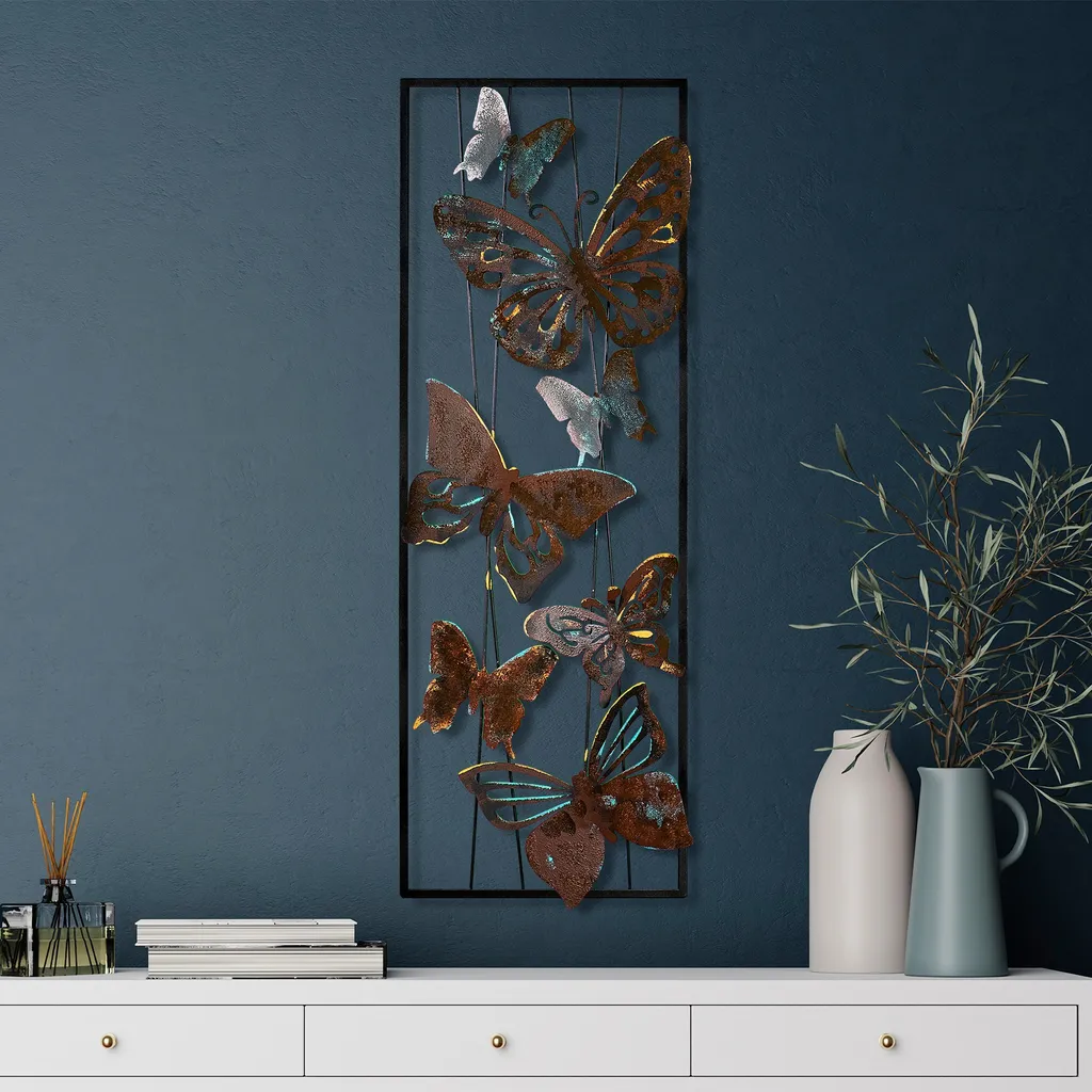 Wallity Kelebek 3 Farfalle in Metallo 3D Decorazione Parete 90cm