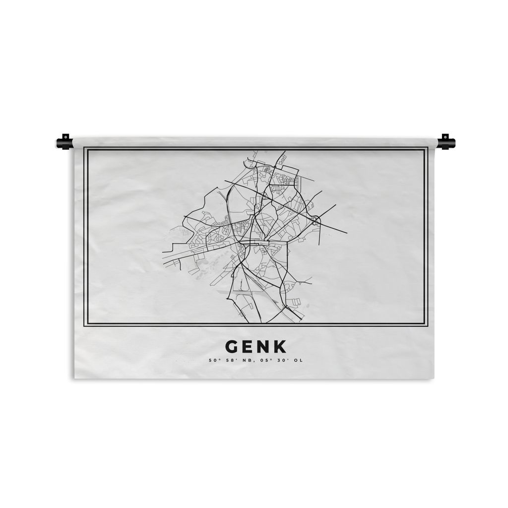 MuchoWow Wandteppich Wandbehang Karte - Stadtplan - Genk - Belgien - Schwarz und weiß 150x100 cm Tapisserie Dekoration Wandtuch - Waschbar - Tap...