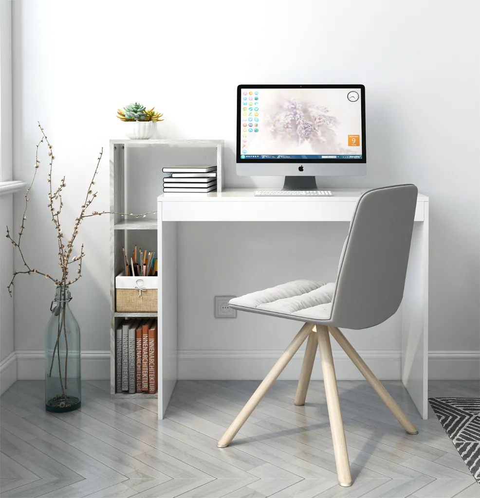 Petit Bureau d'Angle Gain de Place - Solution de Rangement Blanc et Gris
