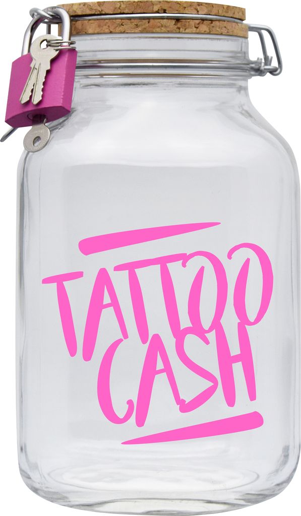 Spardose Geld Geschenk Ideen Tattoo Cash Transparent Pink Größe XXL 3 Liter