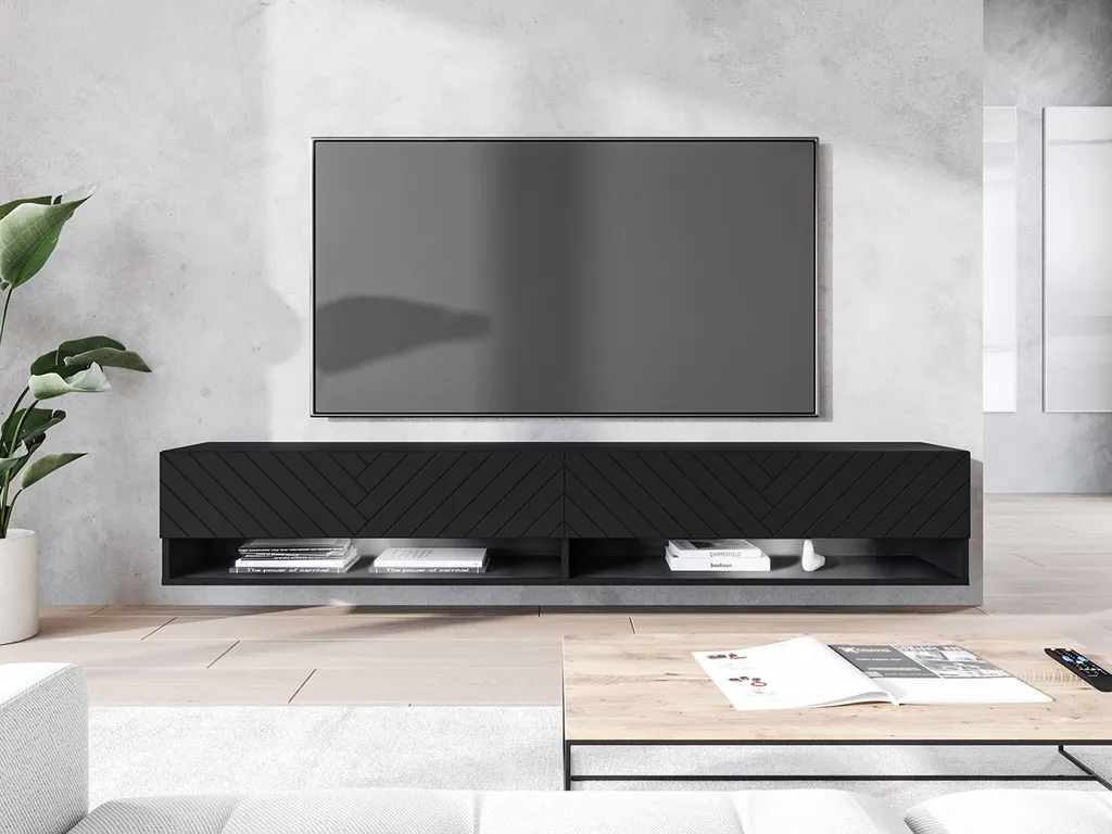 Banc TV 180 cm avec LED Multicolore - Buffet Multimédia Noir Graphite - 2