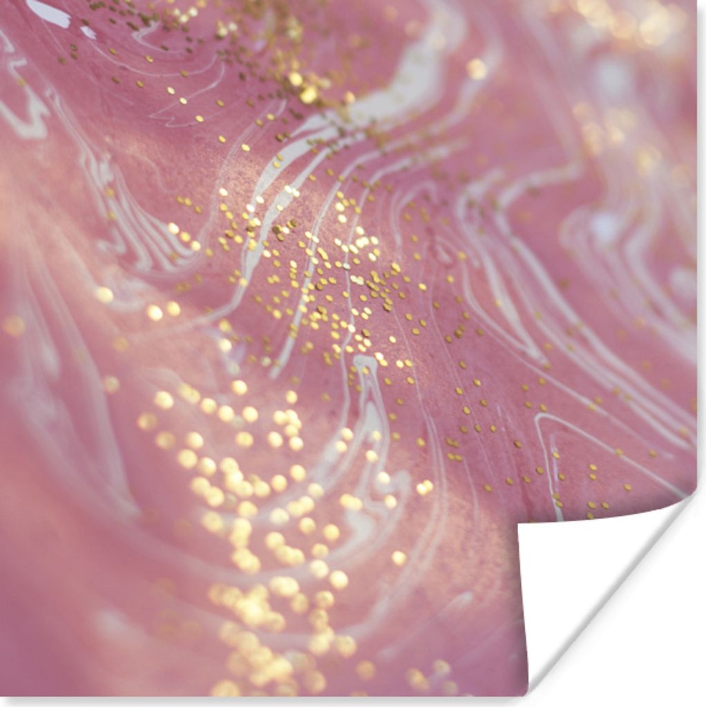 MuchoWow Poster Marmor - Rosa - Glitzer - Weiß 50x50 cm - Wohnzimmerdekoration