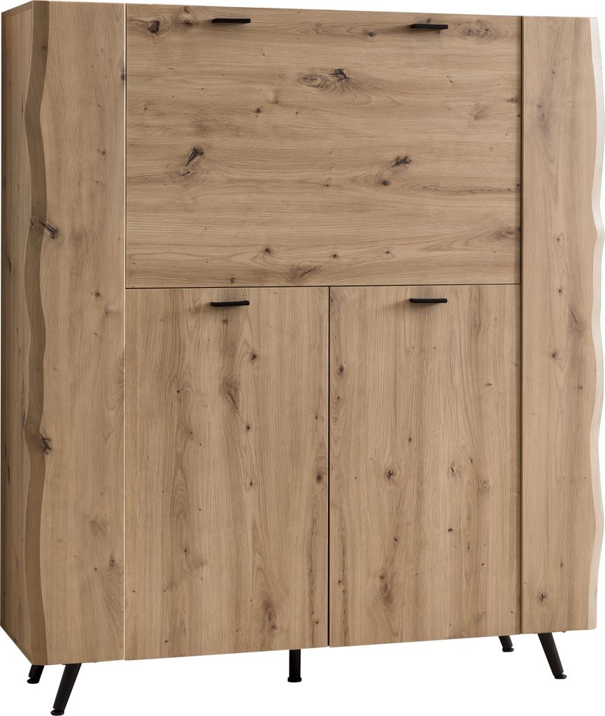 Highboard Dallas-Nachbildung Baumkante Artisan Eiche-Barfach-Softclose- B130xH144cm