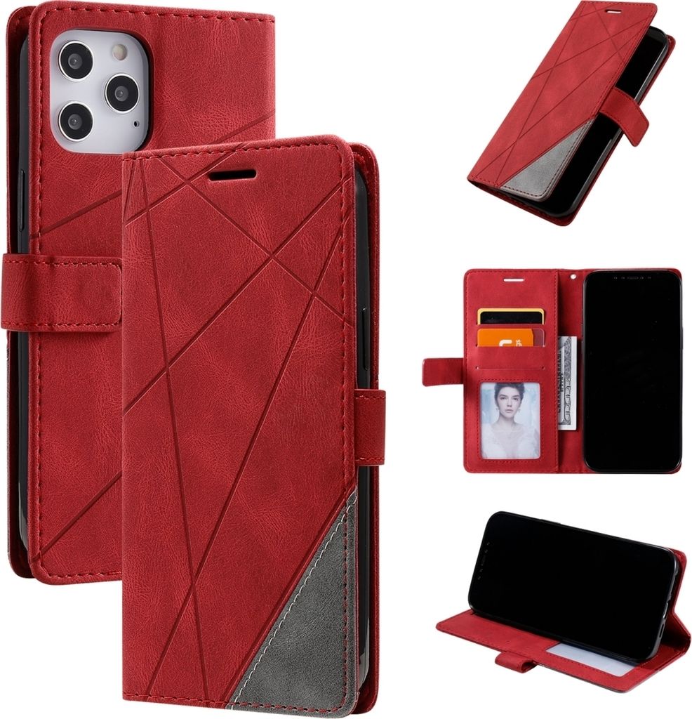 Mobigear Rhombus iPhone 12 Pro Max Hülle Klapphülle Geldbörse - Rot