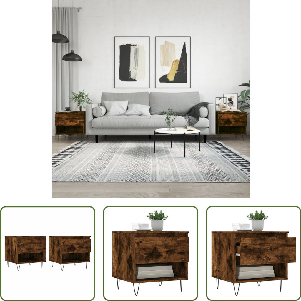 The Living Store Couchtische 2 Stk. Räuchereiche 50x46x50 cm Holzwerkstoff