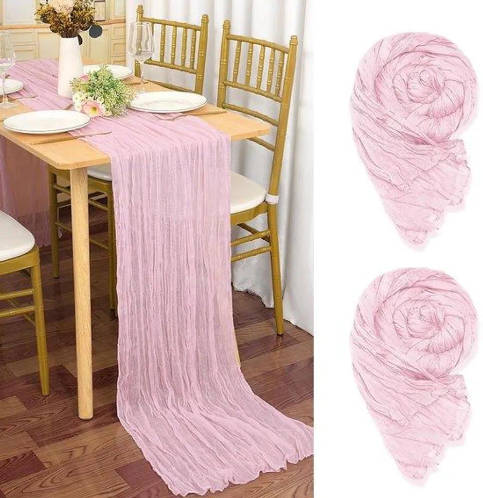 Chemin de table bohème en gaze de coton rose clair pour mariage