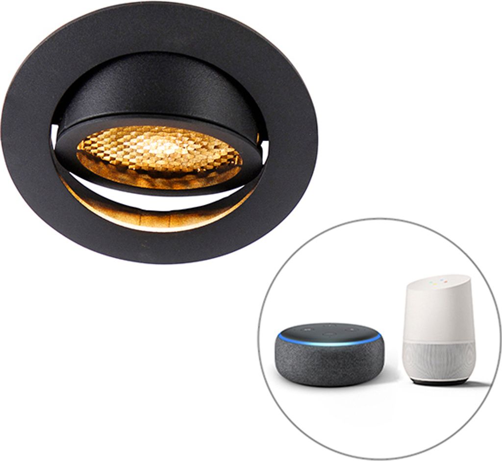 QAZQA - Modern Smarter Einbaustrahler schwarz inkl. WiFi GU10 Verstellbar - Ude Honey Dimmer I Dimmbar I Wohnzimmer I Schlafzimmer - Aluminium Rund...