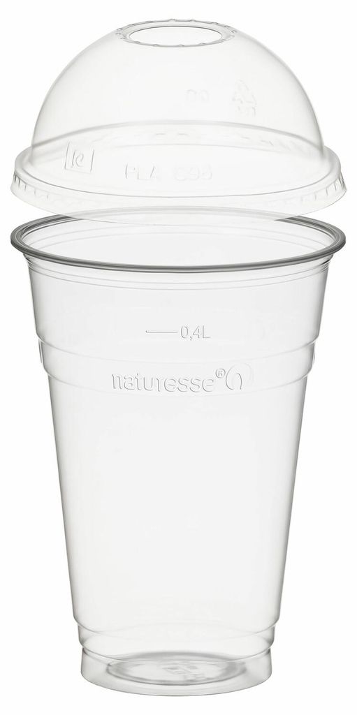 50x Trinkbecher 400ml + Domdeckel mit Rundloch aus PLA Produktbild 