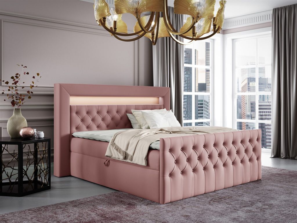 Boxspringbett Schlafzimmerbett ERNESTO Nr.1 140x200cm in Elisa Velvet Altrosa
