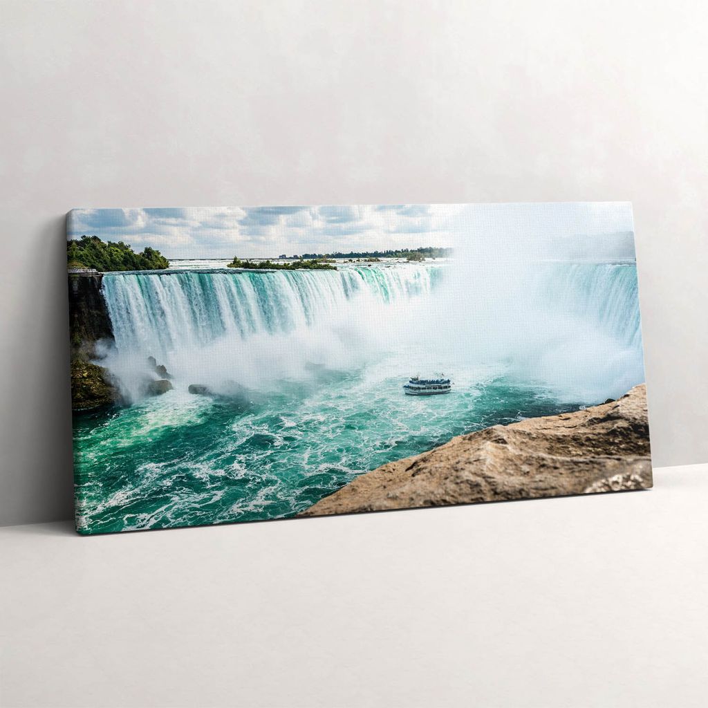 Boot und Niagarafälle – Leinwandbild Wandbild – 100x50 cm – Leinwandbilder – Wandbilder – Schlafzimmer – Flur
