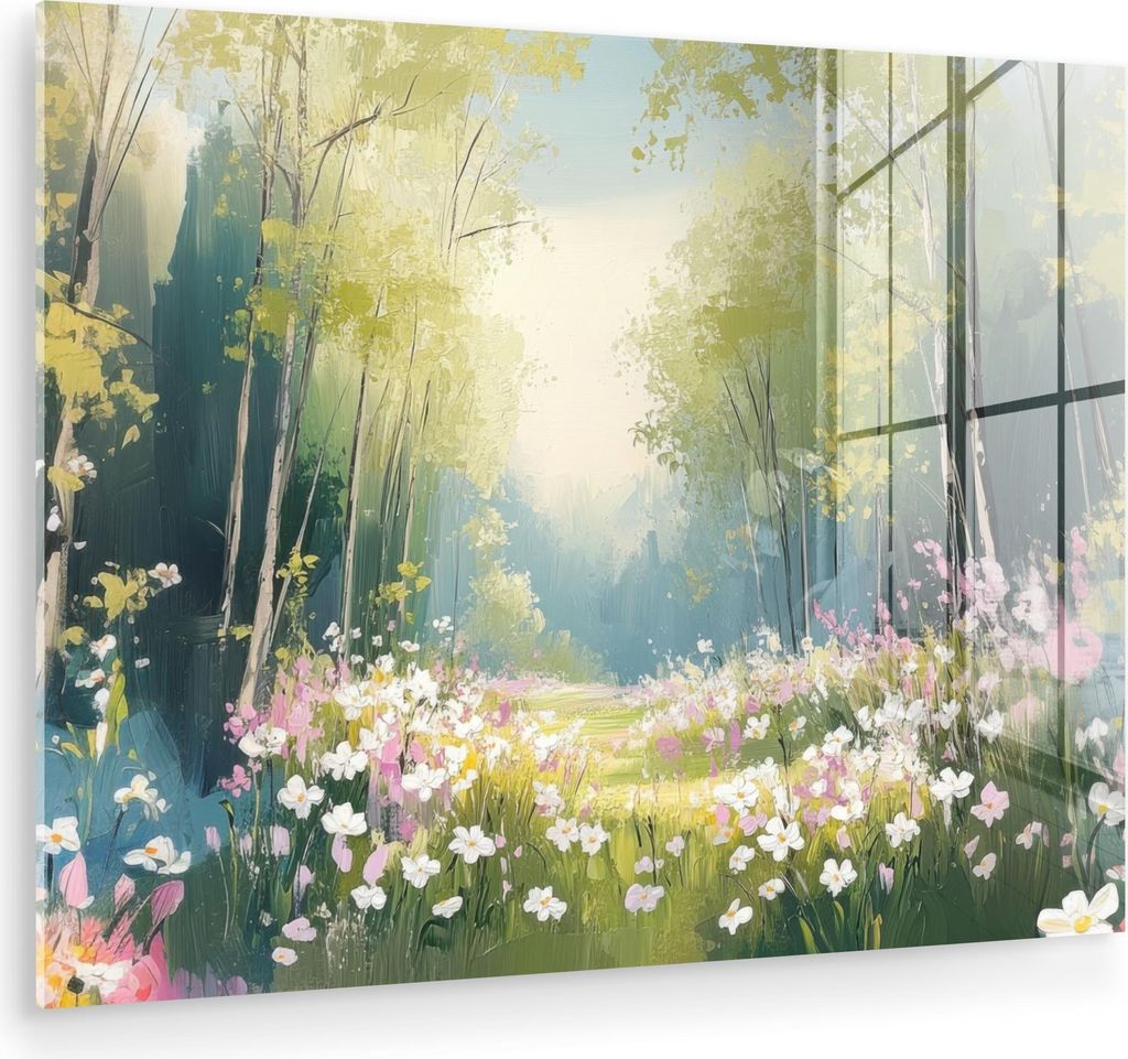 MuchoWow Glasbilder - Bilder auf Wandbild - Foto auf Glas Wald - Malerei - Farbenfroh 40x30 cm Wanddekoration aus Glas - Acrylglasbild - Acrylbilde...