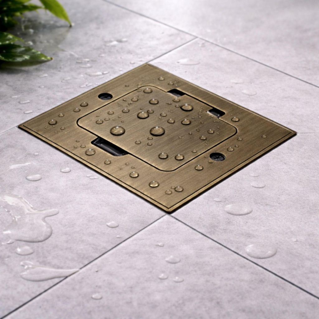 Edelstahl Einbausteckdose IP44 mit Klappdeckel I Serie AP-1 messing-gebürstet