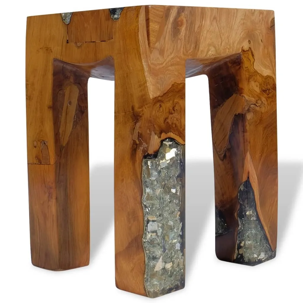 Tabouret en teck massif et résine - Solution déco unique et durable - 11