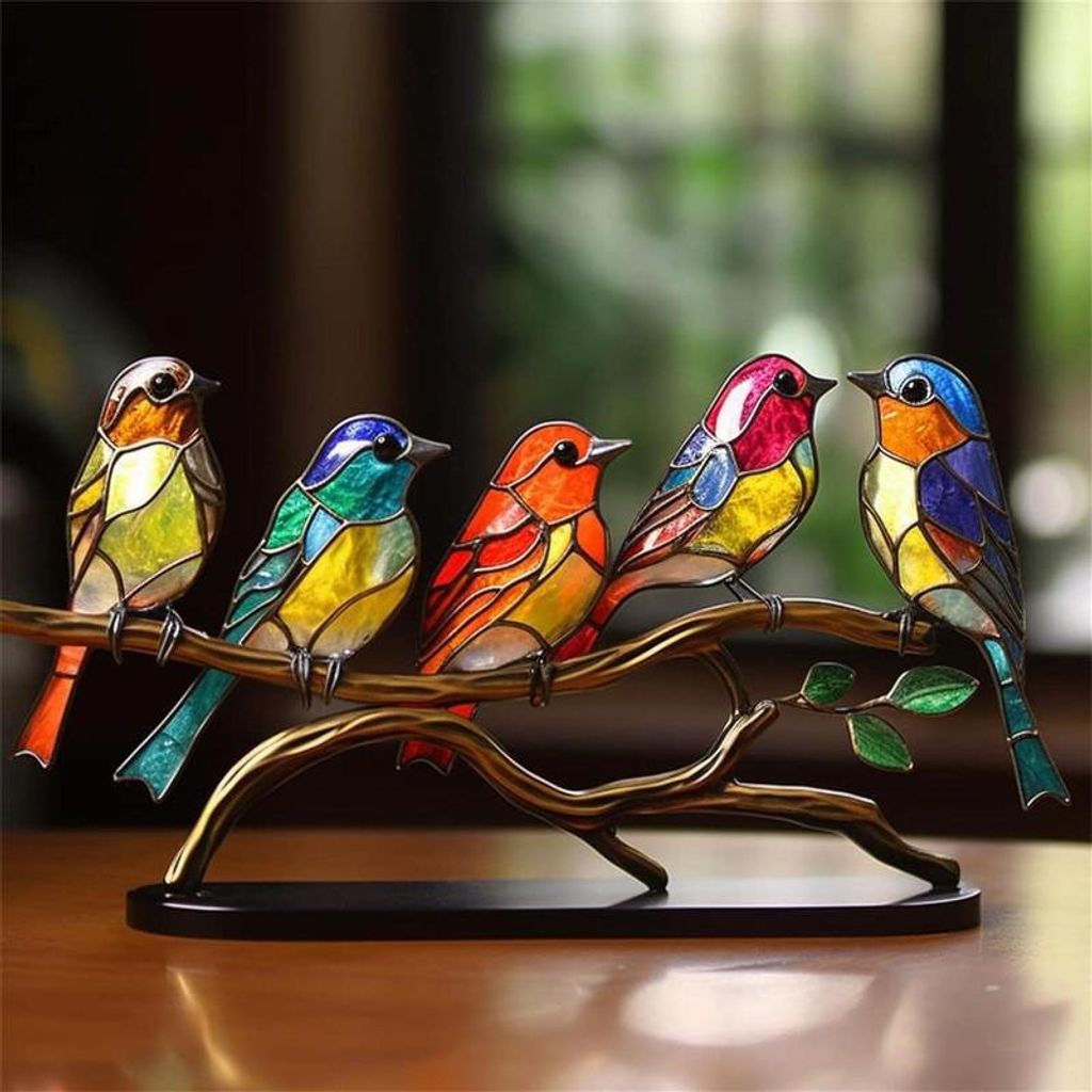 Vogel Deko Figur auf Ast, bunte Acryl Vögel, Tischdeko für Produktbild 