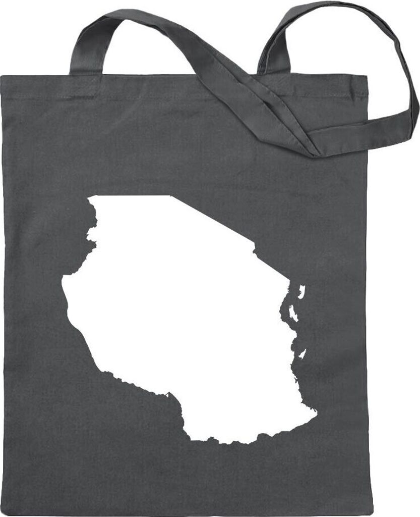 Kiwistar - Baumwolltasche - stahlgrau - Tansania Umriss Kontur - Tragetasche Stoffbeutel Umhängetasche Langer Henkel