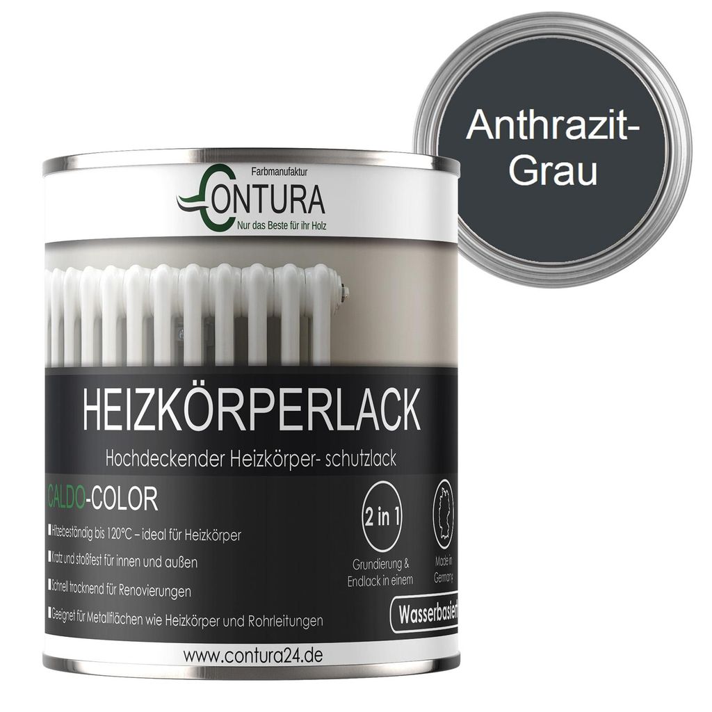 Contura 375ml Heizkörperlack Seidenmatt Heizungslack Heizkörperfarbe Heizung Farbe Radiator Metalllack - Anthrazit Grau RAL 7016
