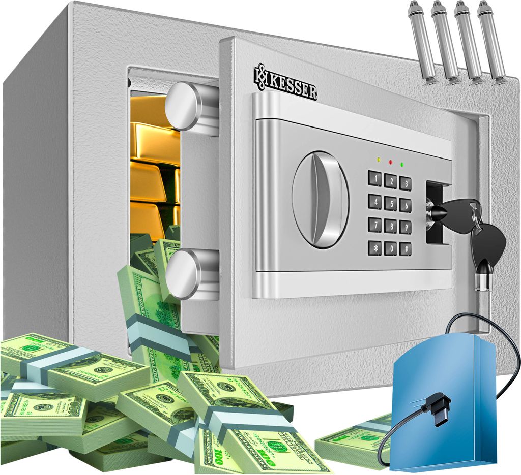 KESSER Elektr. Tresor | Inkl. Batteriebox | Elektronischer Safe | 3x Doppelbolzenverriegelung | Boden Wandtresor | Möbeltresor | Innenbeleuchtun...