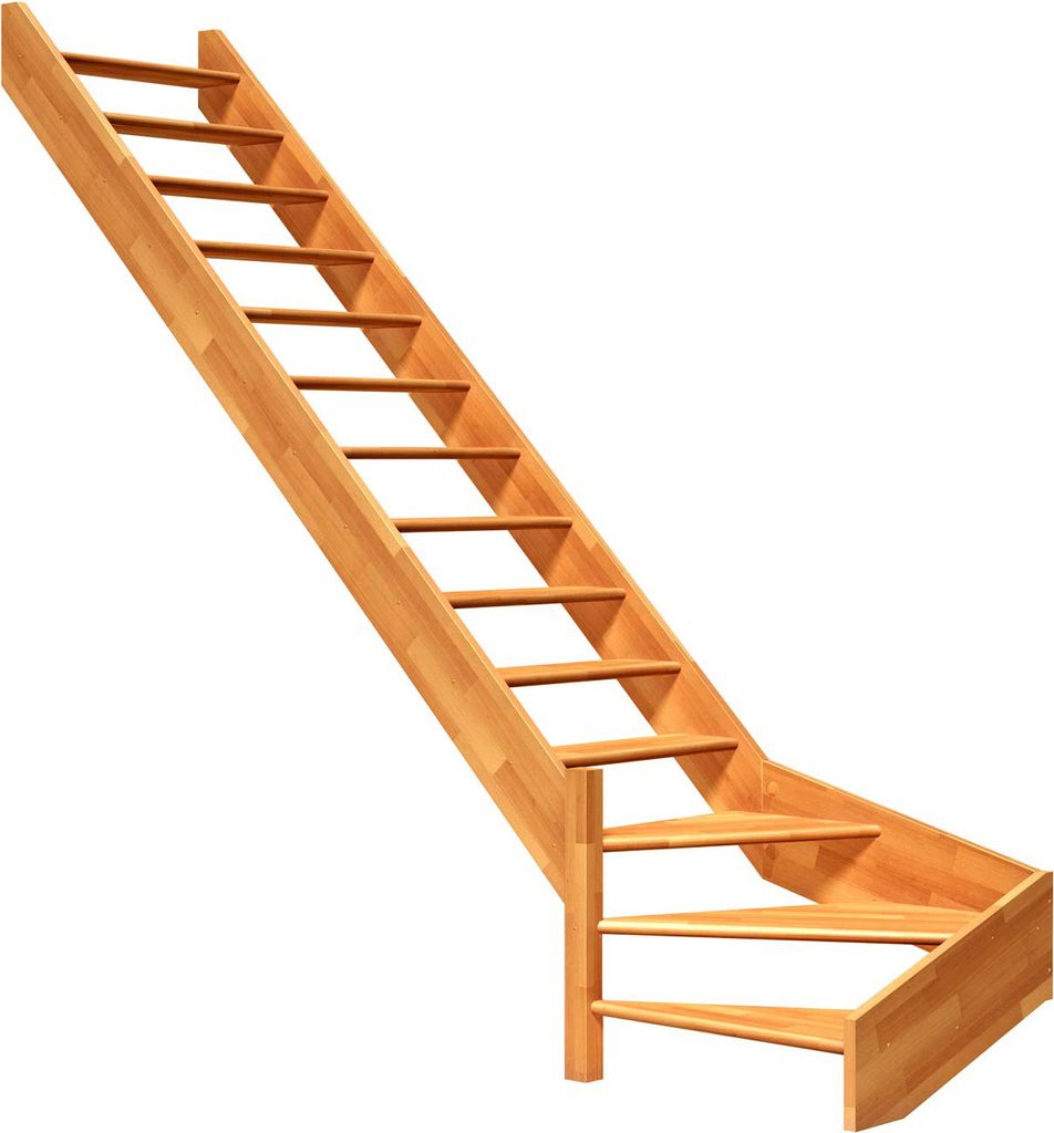 Dolle Raumspartreppe Paris ohne Setzstufen Buche unbehandelt Treppenlauf 1/4 gewendelt unten links ohne Geländer